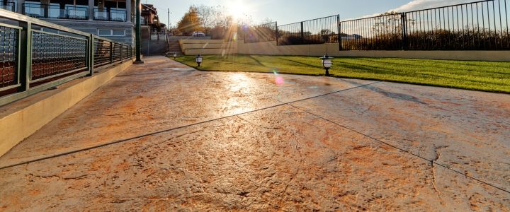 Stamped concrete courtyard